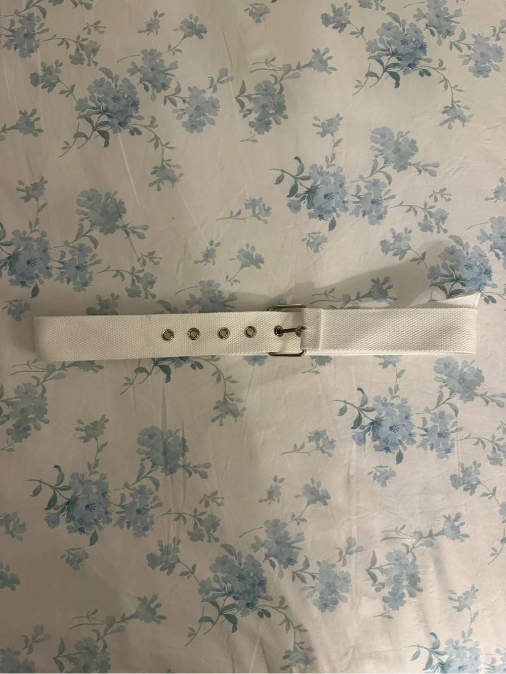 White Canvas Women's Belt with Silver Buckle